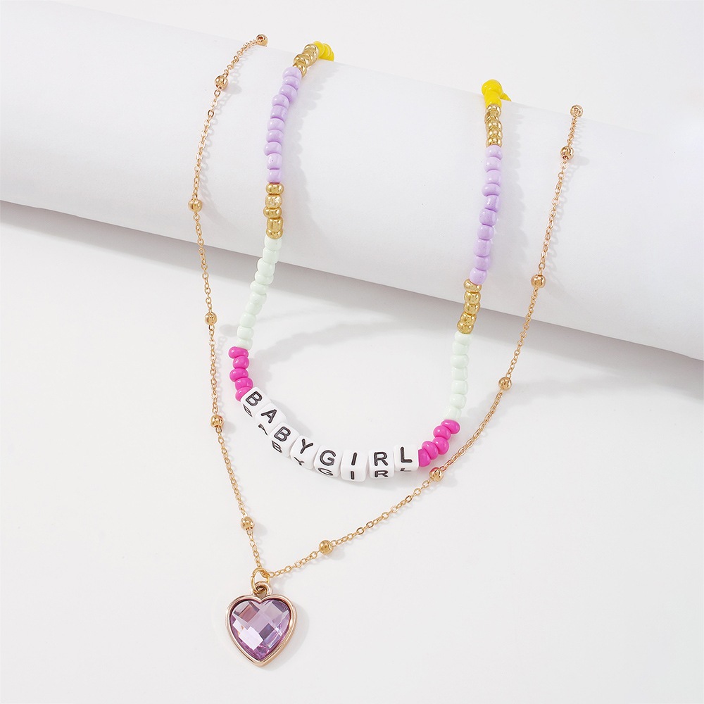 N9458 European And American Elegant Handmade Beaded Necklace Personalized Fashion Love Pendant Necklace Diamond-embedded Creative Clavicle Chain display picture 7