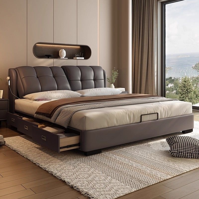 Fábrica directa 2026 cama de madera sólida europea simple ajustable cama de respaldo nueva cama doble cama principal cama casal caja alta