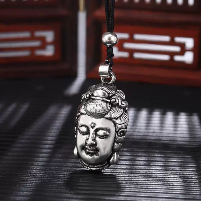 Поставщик оптом серебряный сплав голова Gautama Будда овальная подвеска головы Гуаньинь мужское ожерелье на верёвке