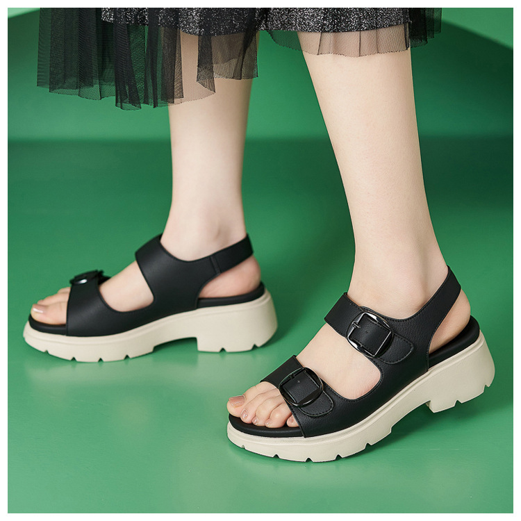 Sandal nữ quai ngang khóa kim loại đế xuồng cao gót 9 cm — màu đen, màu hồng, màu mơ chi tiết 17