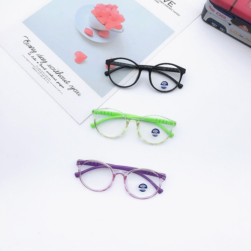 1013 new anti-blue light glasses round cute fashionable jelly color children's boys and girls flat mirror goggles