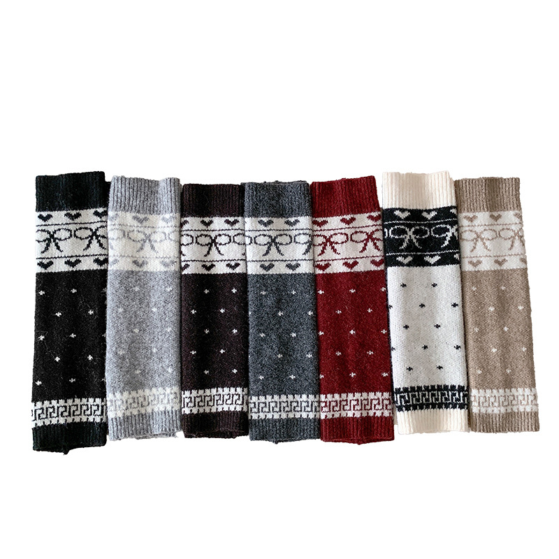 Beinstulpen Bootshang Baumwollsocken für Damen Herbst und Winter Wolle Warm Dick Schleife Retro Maillard Heavy Industry Fair Isle Strümpfe_voghion.com