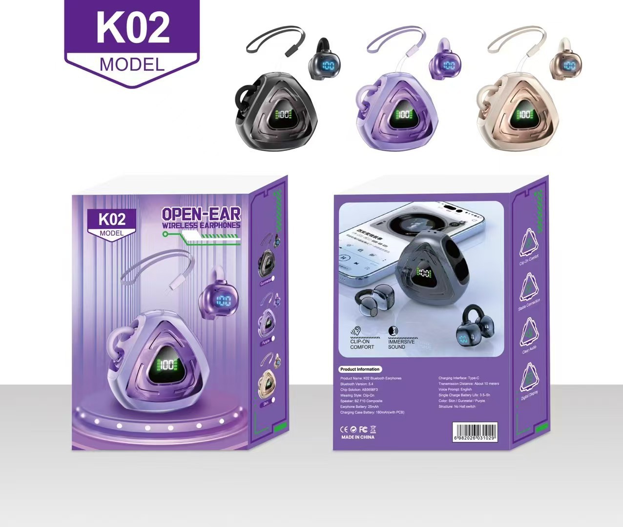 K02 auriculares bluetooth negro