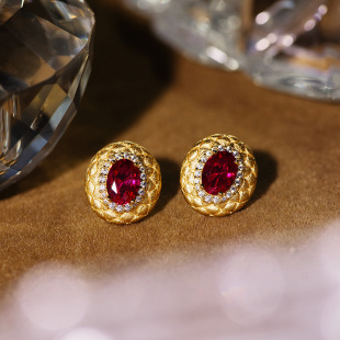 Original Design Diamond Plaid Series 18k Gold Plated high quality Silver Earrings Guangzhou Supply Cultivation Ruby