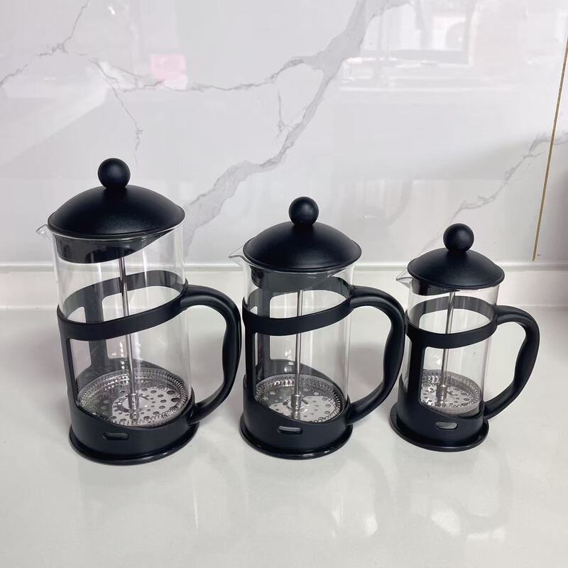 New Plastic Heat-Resistant French Press Coffee Pot, Home-Use Stainless Steel Filter Bamboo Wood Tea Maker French Press Pot