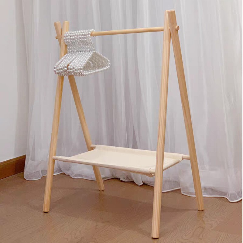 Pet hanger coat rack solid wood export double-layer dog wardrobe wood color A- line hanger export packaging