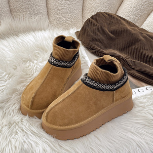 Thick-Soled Snow Boots for Women 2025 New Winter Fur All-In-One Outer Furry Shoes Low-Top Fleece-Lined Wool Cotton Shoes