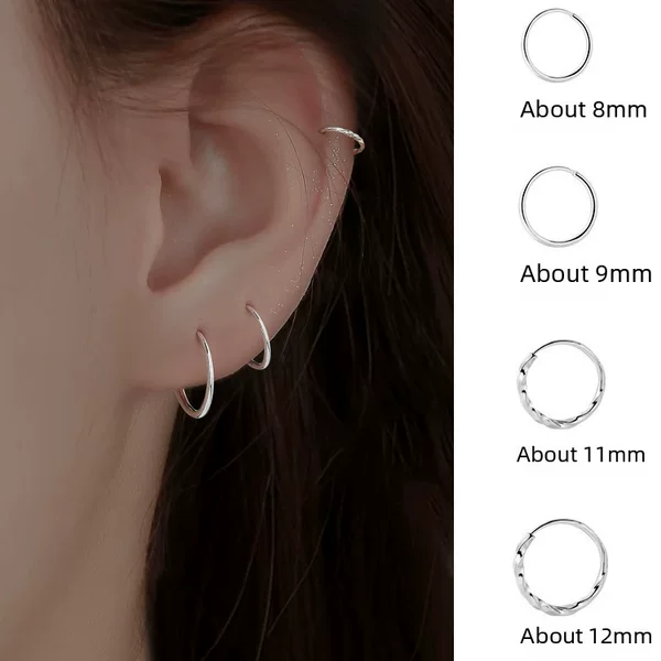 S999 Sterling Silver Ear Piercing Silver Earrings Plain Hoop Earrings Hoop Hoop Earrings Do Not Need to Be Removed When Sleeping Small Ear Buckle Earrings