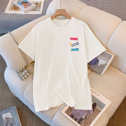 Pure Cotton T-Shirt Casual Brand Sport Unisex Loose Plus Size Crew Neck Letter Print Basic Top