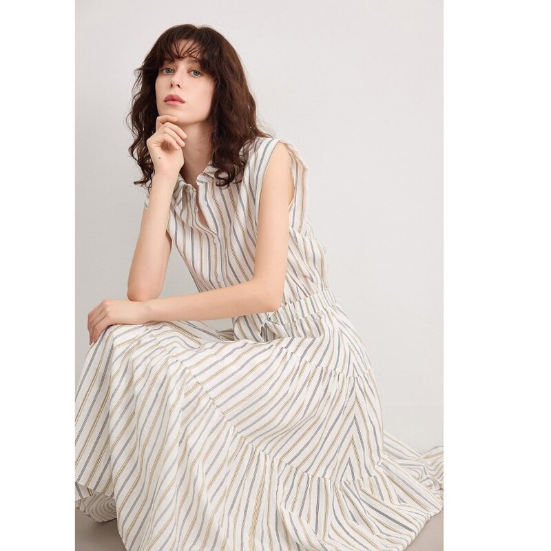 Dancing with the Wind Spring/Summer Two-Piece Collared Sleeveless Waist-Cinching Slimming A-Line Dress for Women, Mid-Length, Suitable for Work Dancing with the Wind Spring/Summer Two-Piece Collared Sleeveless Waist-Cinching Slimming A-Line Dress for Women, Mid-Length, Suitable for Work