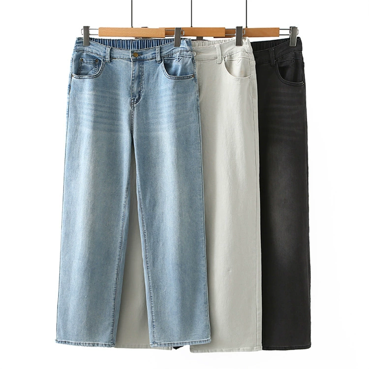 Весенние джинсы плюс размер плюс 2025 новый толстый MM модный дикий простой корейский стиль прямые брюки с высокой талией 8927