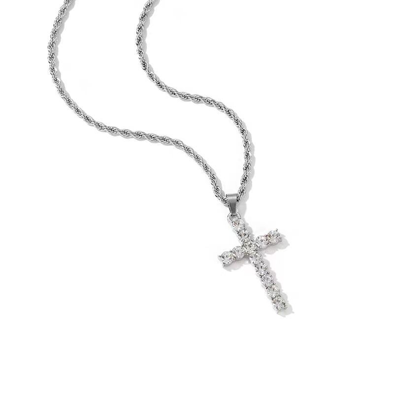 Titanium Steel IG Style Simple Style Cross Inlay Zircon Pendant Necklace display picture 2