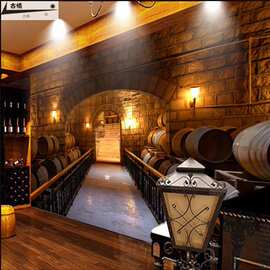 欧式复古酒庄会所背景墙纸红酒桶装饰壁画怀旧餐厅酒窖葡萄酒壁纸