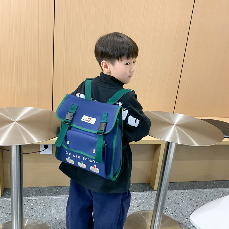 Mochila japonesa para niños y niñas, caricatura, lindos osos, doble botón para bebés, mochila para niños, color contrastante extranjero