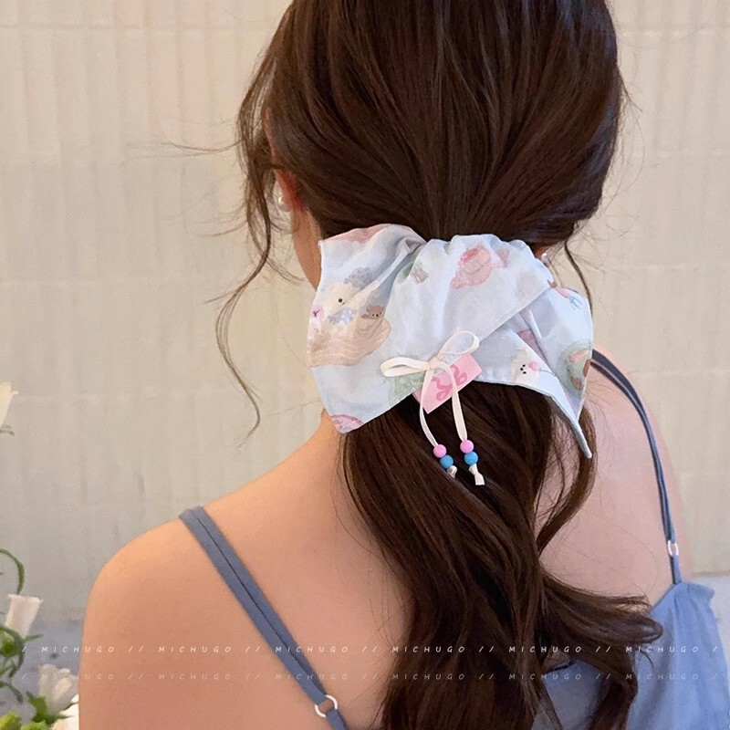 甜美蝴蝶结条纹方巾大肠发圈女高弹力扎马尾皮筋发绳可爱头绳发饰|undefined