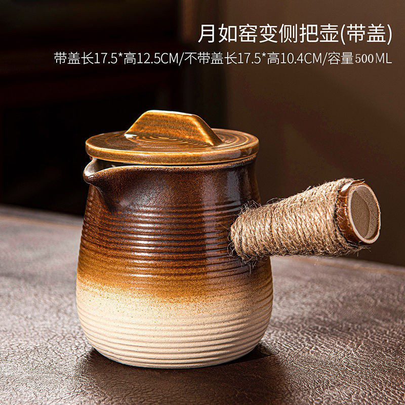 Tea Brewing and Milk Roasting Pot with Lid, Chinese-Style Health-Preserving High-Temperature Resistant Side-Handle Ceramic Pot, Large Capacity, Suitable for Open Flame