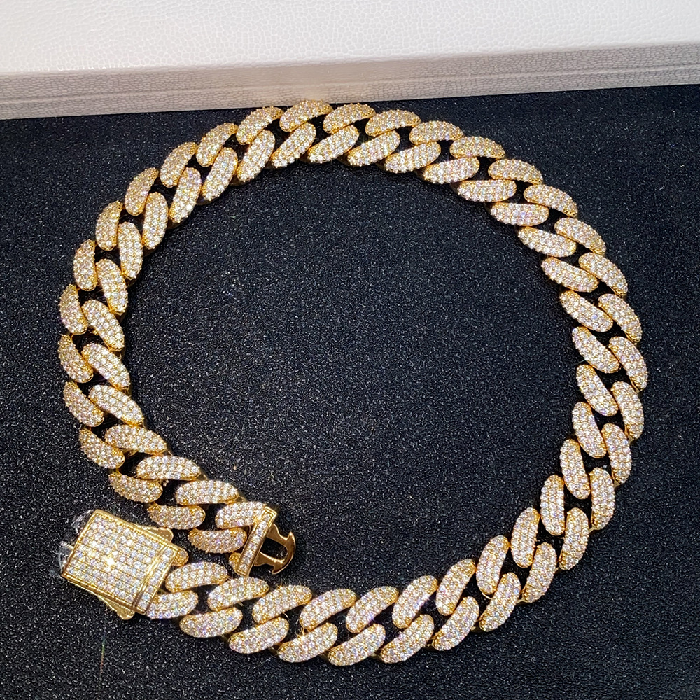 Ketting cubaanse schakel heren 18mm drie rijen diamant hip hop_voghion.com