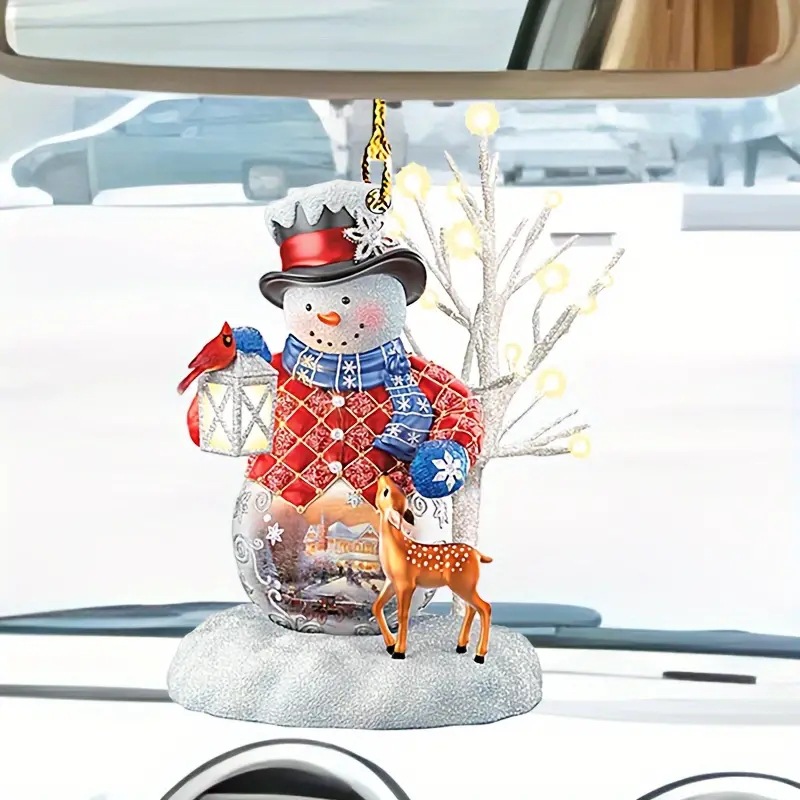 Cross-border nuevo muñeco de nieve de Navidad colgante acrílico plano espejo retrovisor interior decoración colgante de fiesta