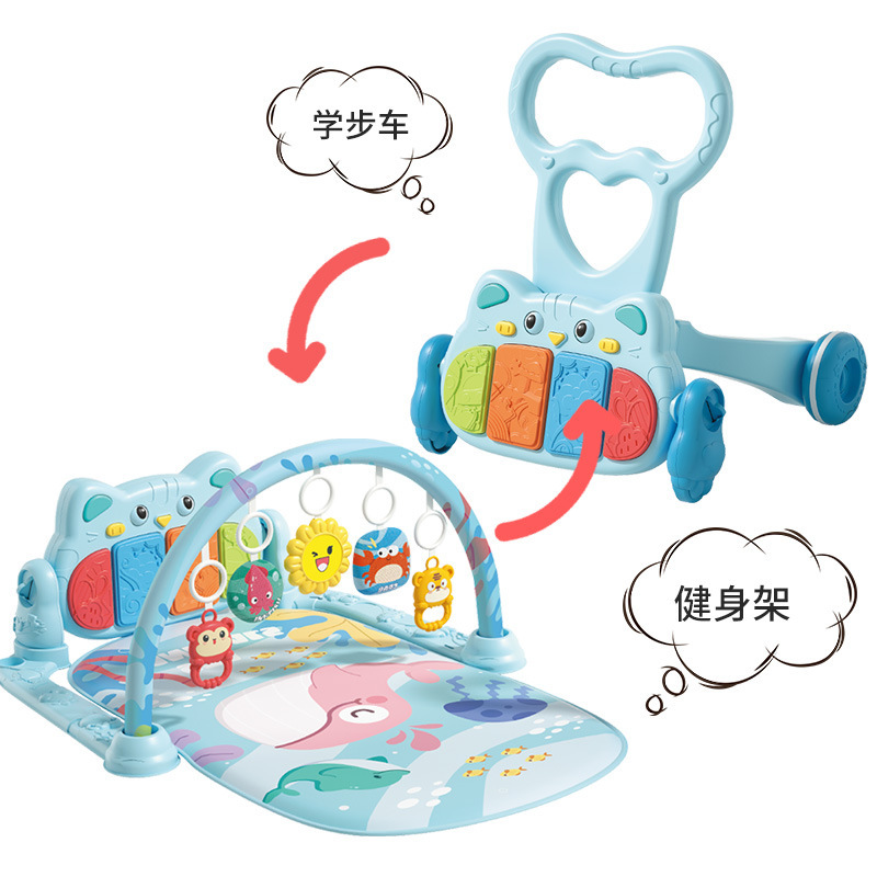 Baby 2 en 1 gimnasio caminante juguetes para bebés recién nacidos música pedal para aprender a caminar combinación de carro
