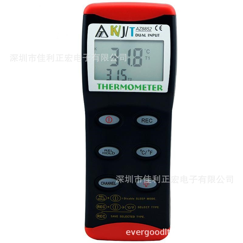 衡欣 AZ8852双通道热电偶温度计 K/J/T型探头温度计 RS232接口