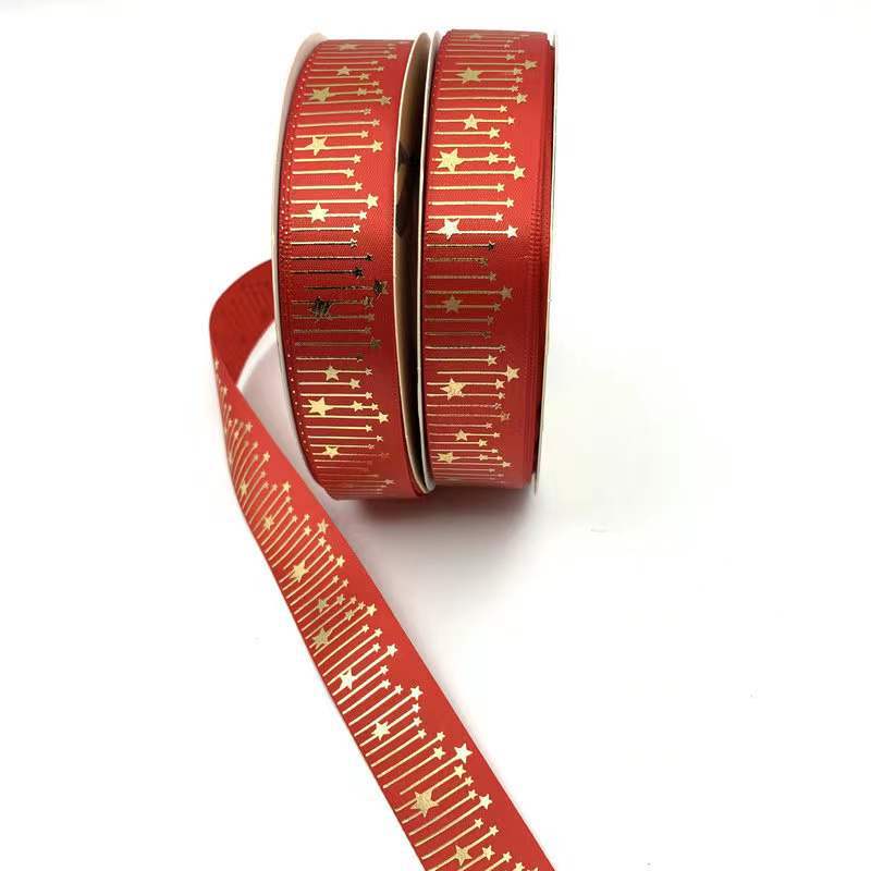 Cinta de meteorito dorado sólido caliente Impresión de estrellas cinta de poliéster bandeja de barra de cinta flor caja de regalo embalaje en stock al por mayor