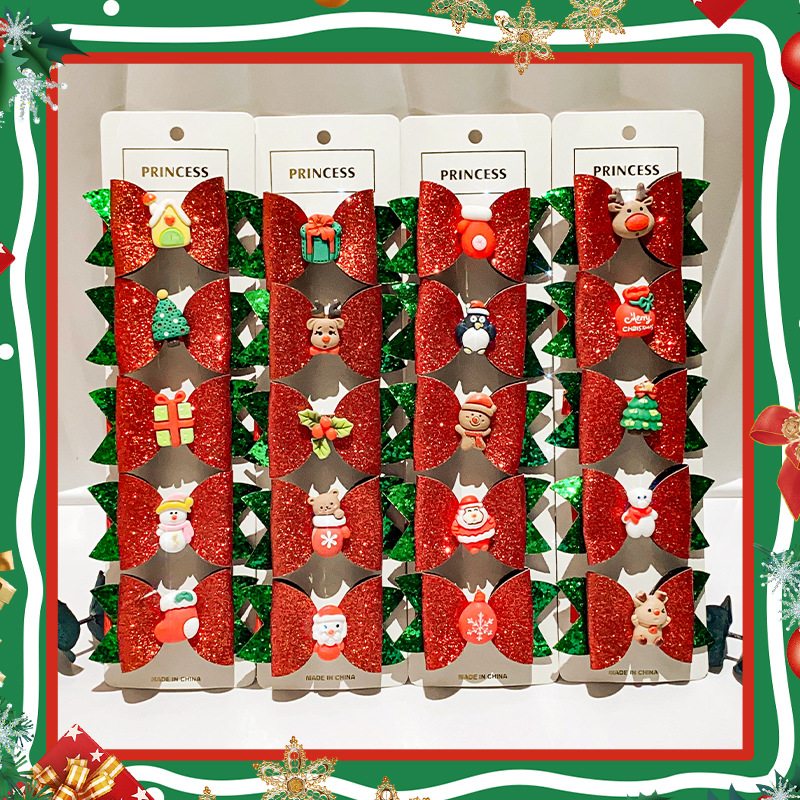 5-częściowy zestaw spinek do włosów świątecznych dla dziewczynek (domek Świętego Mikołaja/rękawiczki/renifer/wzór prezentowy), spinki do włosów nieuszkadzające_voghion.com