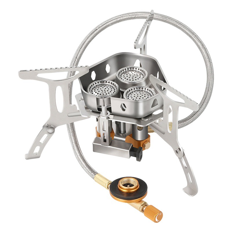 Estufa al aire libre fuego feroz estufa de tres cabezas de picnic portátil estufa de gas camping utensilios de cocina a prueba de viento estufa de gas de camping estufa