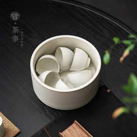 陶瓷茶洗大号复古家用建水茶渣缸笔洗粗陶杯洗简约水孟茶道配件