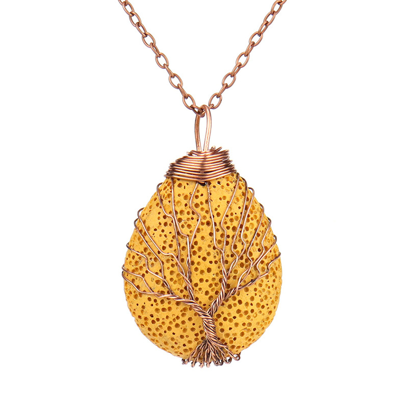 Retro Leaf Alloy Plating Volcanic rock Pendant Necklace 1 Piece