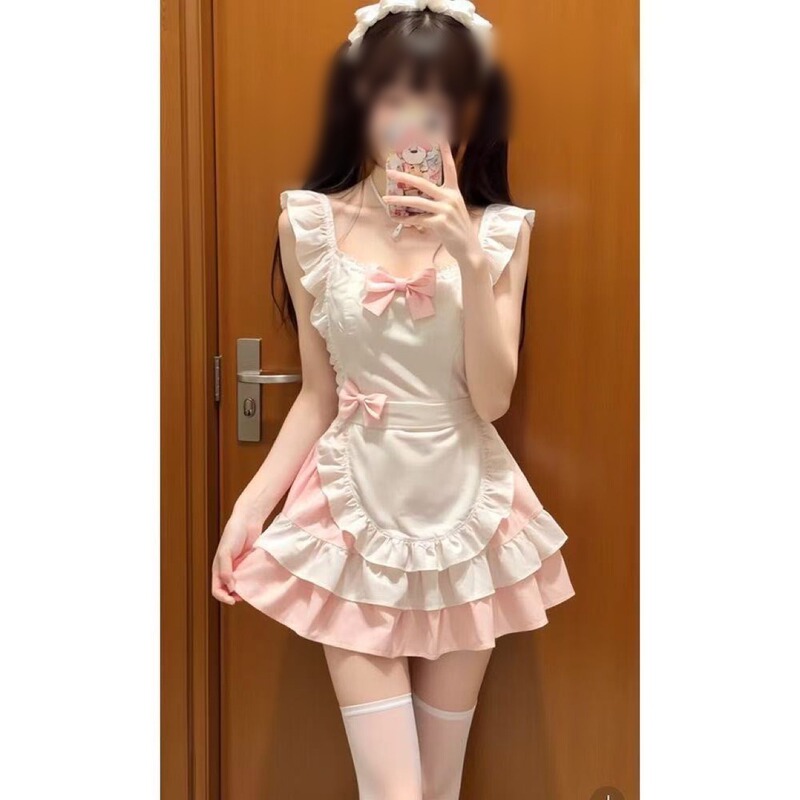 Girl's Short Skirt Maid Outfit Cosplay Cake Skirt Bowknot Puffy Skirt Apron Set Pure Desire Pink and White Dress Girl's Short Skirt Maid Outfit Cosplay Cake Skirt Bowknot Puffy Skirt Apron Set Pure Desire Pink and White Dress