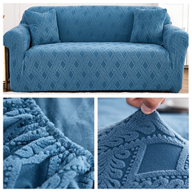6B762024加厚弹力皮沙发套罩全包一体老式一二三人蓝色扶手梳