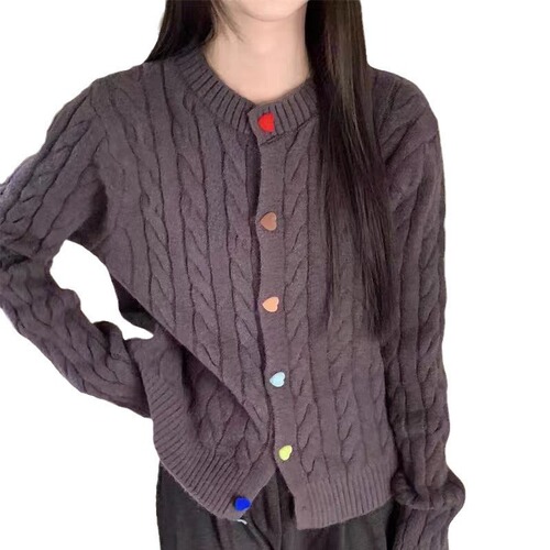 Rainbow button sweater jacket for women Korean style sweet college style outer wear loose soft waxy women's knitted cardigan for autumn and winter
