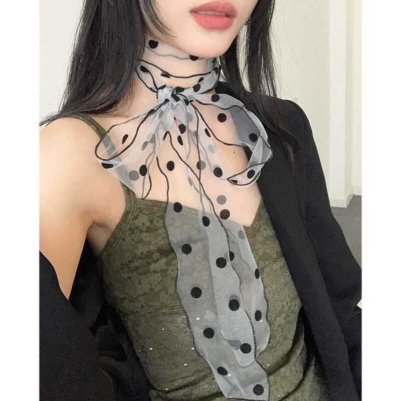 韩系高级感长款波点丝巾女系脖百搭丝带小众复古薄款围巾飘带装饰|undefined