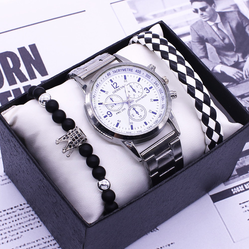 wristwatch men 2024 new three-eye blue light glass watch men's fashion business gift set