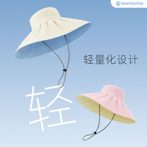 MEETSUNNY Black Vinyl Beach Hat Sun Hat Women Summer UV Protection Wide Brim Face Sunscreen Hat 