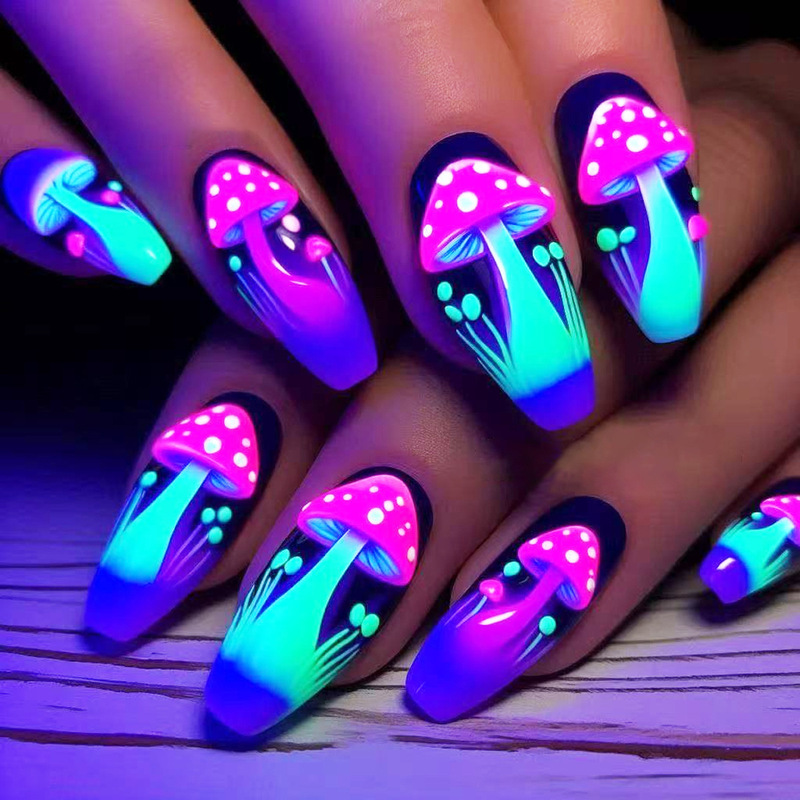 30 Pieces Medium Long Coffin Shape Dream Purple Pink Mushroom Design Nail Art Pieces Foreign Trade Fake Nail Pressure Nail Tip 30 Pieces Medium Long Coffin Shape Dream Purple Pink Mushroom Design Nail Art Pieces Foreign Trade Fake Nail Pressure Nail Tip