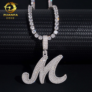 Zuanfa European and American Hip-Hop S925 Silver D Color Moissanite Letter Pendant Can Be Matched with Tennis Chain and Diamond Pen Gra