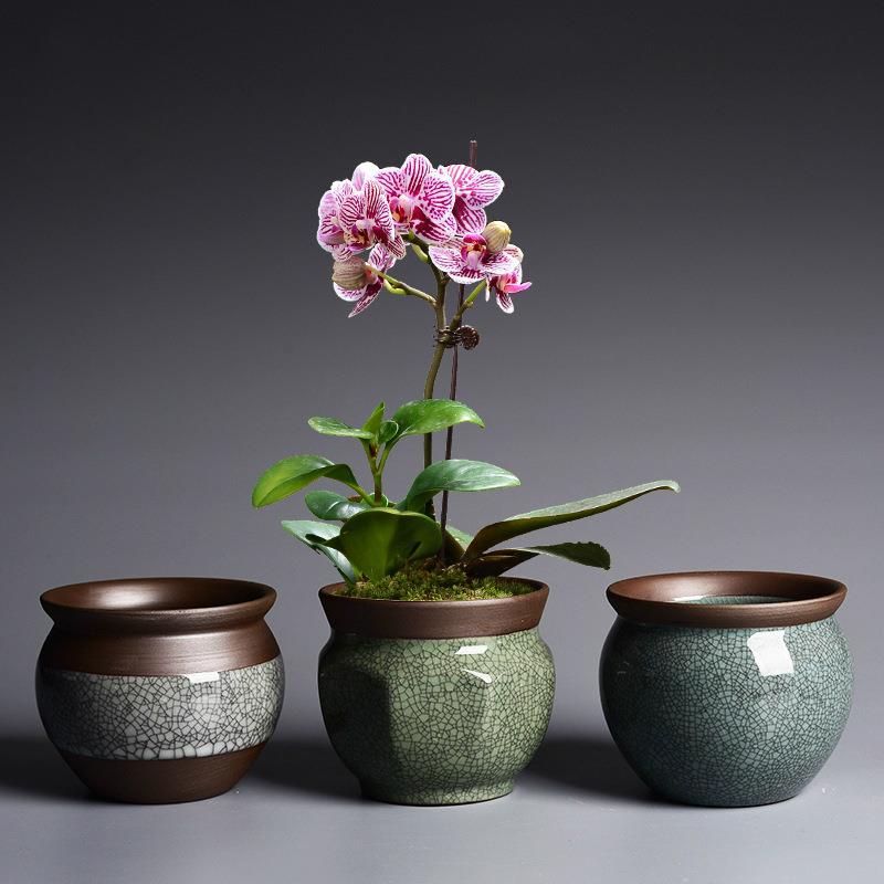 Purple Clay Ceramic Succulent Flower With Crackle Glaze, Creative Green Plant Planter Home Use, Small Terracotta Pot For_voghion.com