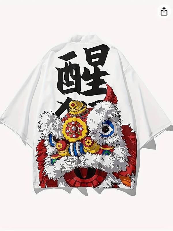国境を越えた新製品ホット販売日焼け止め服中国風ライオン覚醒夏原宿着物ローブジャケット羽織マントカーディガン|undefined