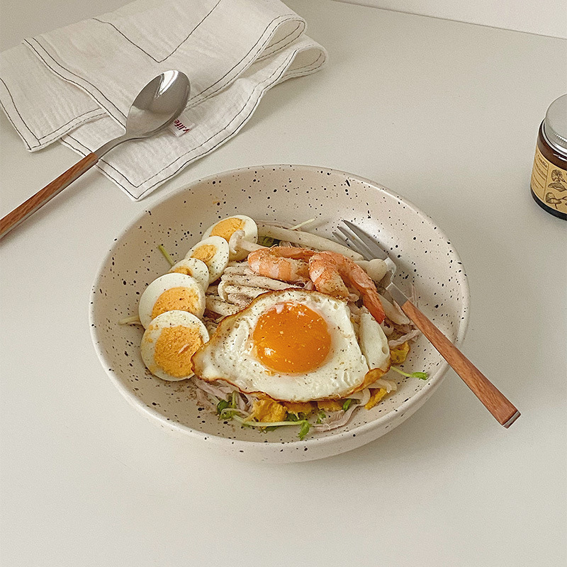 *ムーニー* ごまドットスプラッシュインクスーププレート サラダプレート 一人用 サラダ 家庭用食器 深皿 野菜ボウル 和風軽食|undefined