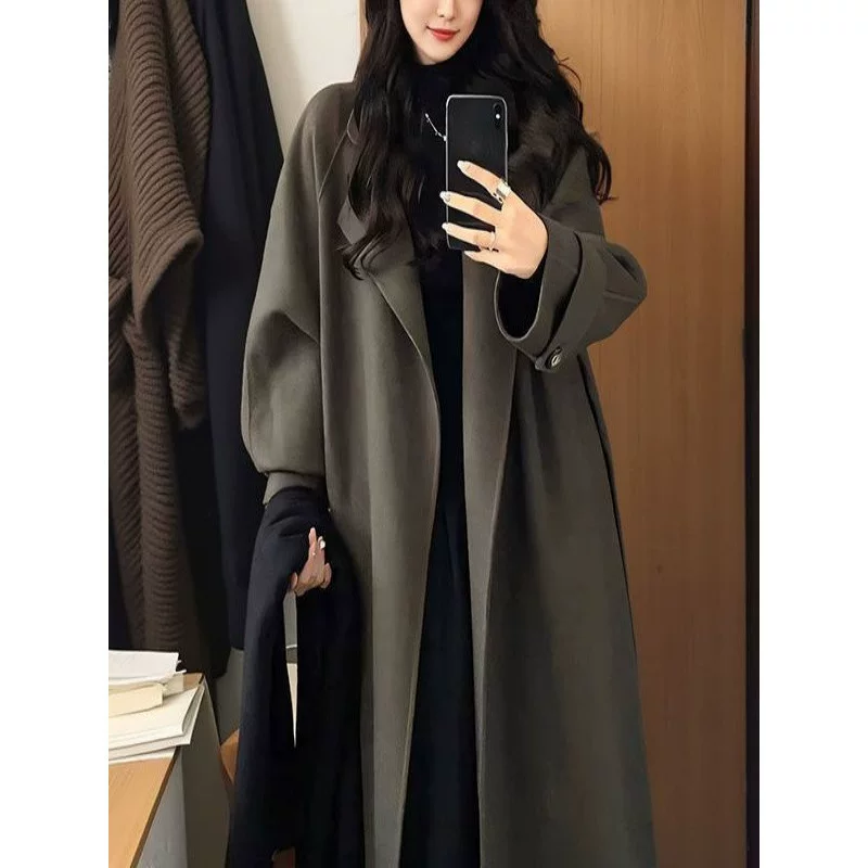 Длинное демисезонное шерстяное пальто, средней длины, премиум, с повышенной плотностью