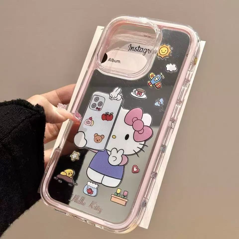 Lindo espejo selfie kt para iphone15 Apple 16ProMax funda para teléfono móvil 14 corazón de niña 13 dos en uno