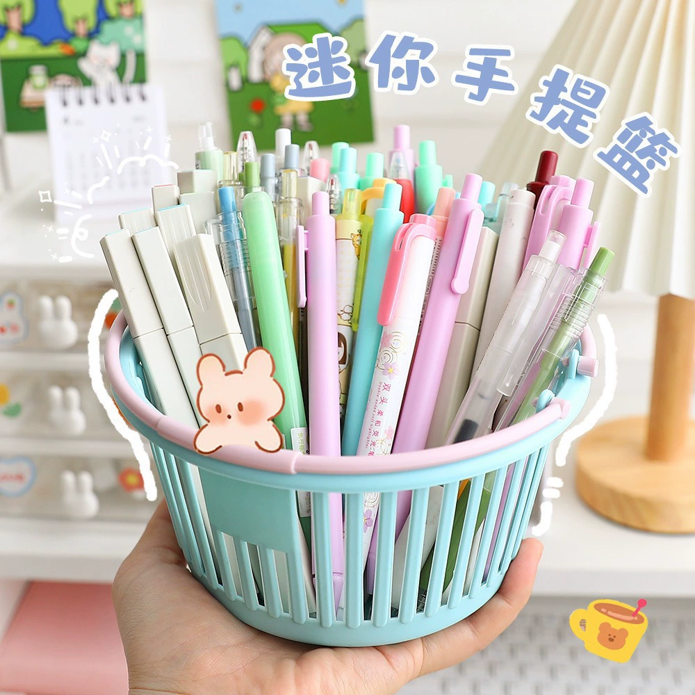 Cute small table storage basket for students, stationery, pens holder, handheld storage box, storage system