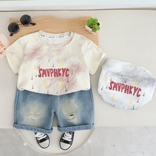 宝宝洋气字母印花圆领t恤衫2025夏季新款男童宽松版短袖两件套潮