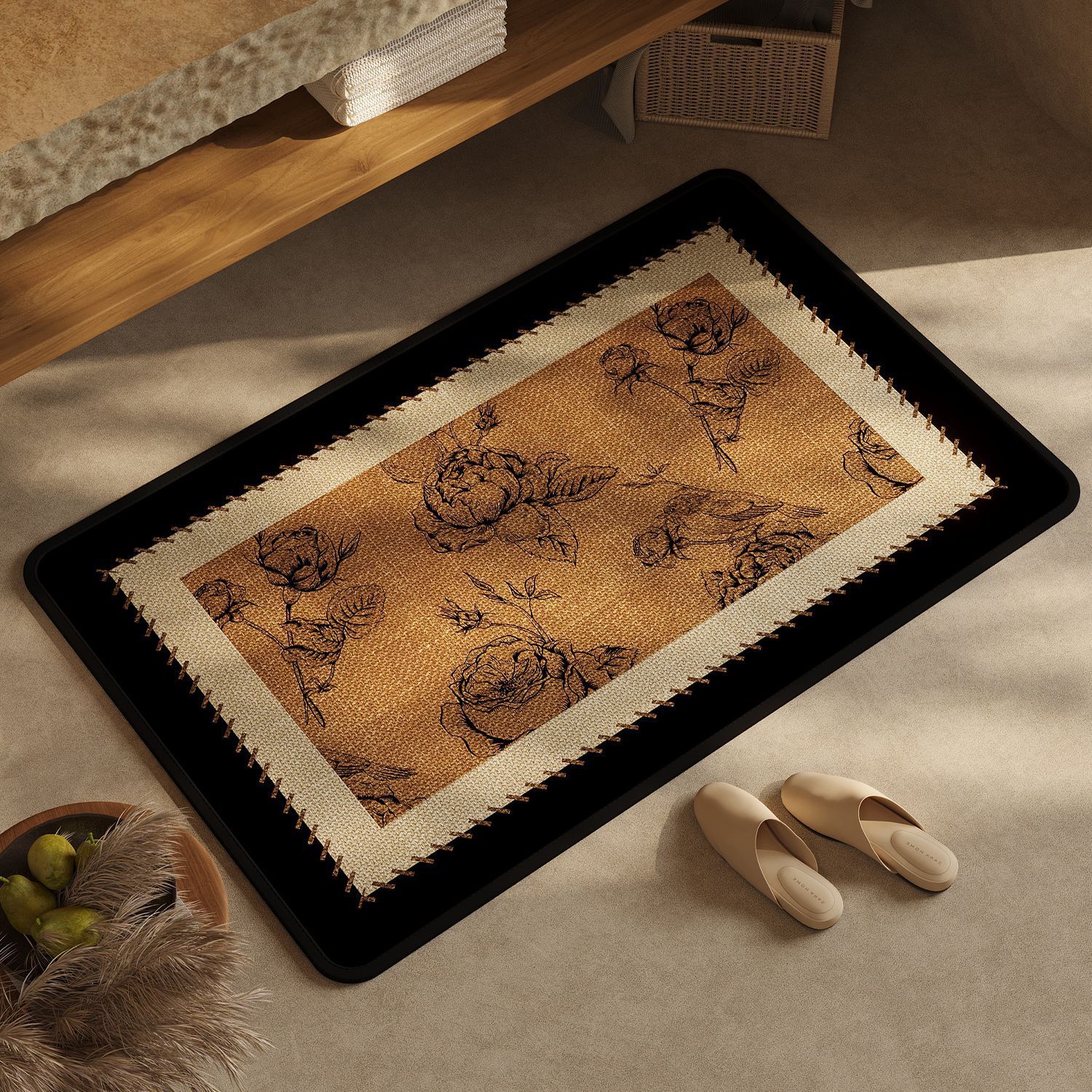 Medieval Style Bathroom Floor Mats, Linen Floor Mats, Bathroom Non-Slip Absorbent Foot Mats, Toilet Door Quick-Drying Floor Mats, Carpets