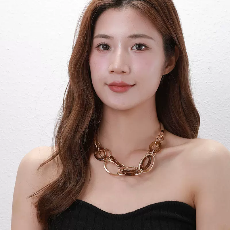 亚马逊新款金属项链跨境流行双层欧美夸张项链高级饰品外贸短项链