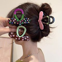 复古彩色波点爱心抓夹女高级感2025新款鲨鱼夹发夹后脑勺夹子发饰