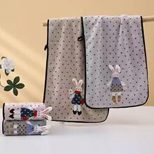 跨境珊瑚绒绣花小兔子毛巾浴巾吸水洗脸柔软卡通透气加厚不掉毛