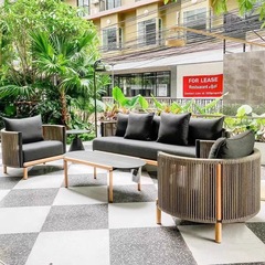 北欧屋外藤編レジャーソファー別荘庭園露天ベランダレジャー防腐実木藤椅子家具