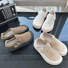 真皮厚底休闲板鞋女大头舒适单鞋女2025春季新款丑萌鞋子懒人鞋